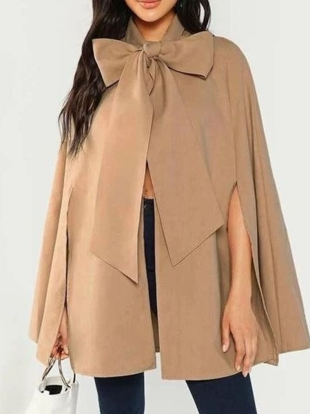 

Fall Elegant Solid Trench Tie Neck Daily Simple Non-Stretch Coats, Khaki, Coats