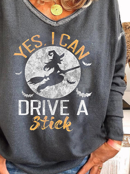 

Halloween Yes I Can Drive A Stick Long Sleeve Cotton Blends T-shirt, Gray, Tees & T-shirts