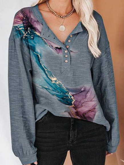

Casual Crew Neck Loosen Shirts & Tops, Blue, Tops
