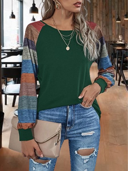 

Printed Crew Neck Vacation Shirts & Tops, Darkgreen, Long sleeve tops