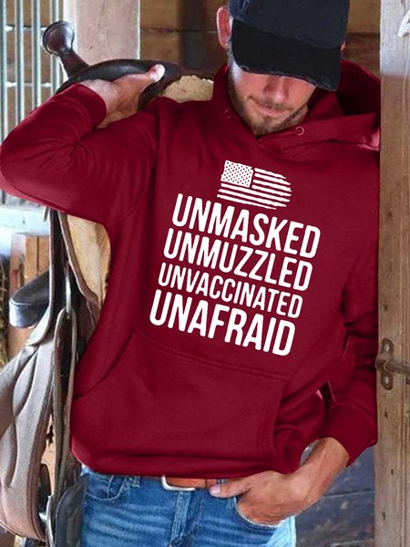 

Unmasked Unmuzzled Unvaccinated Unafraid Long Sleeve Hooded Sweatshirt, Red, Hoodies&Sweatshirts