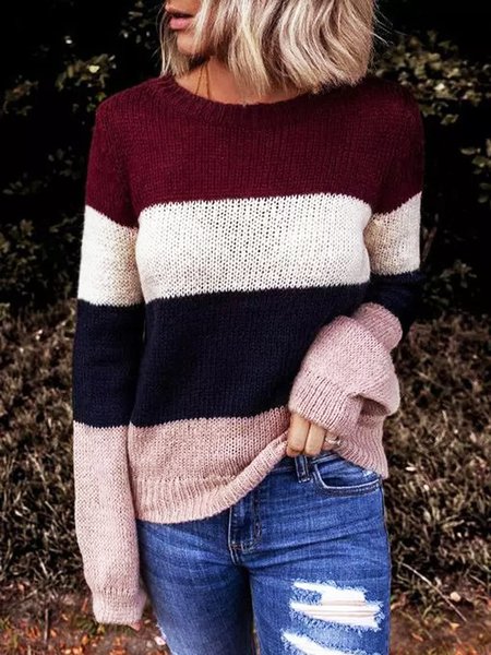 

Wool/Knitting Casual Color Block Sweater, Multicolor, Knitwear & Sweaters