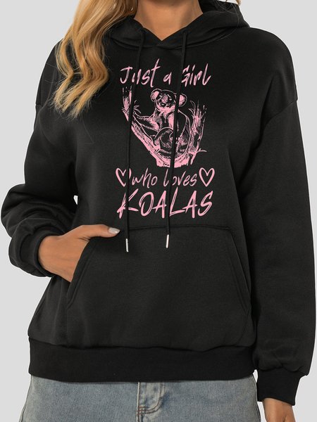 

Unocis Koala Letter Print Long Sleeve Hoodie Sweatshirt, Black, Hoodies
