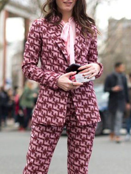 

Long Sleeve Elegant Regular Fit Animal Outerwear, As picture, Blazers
