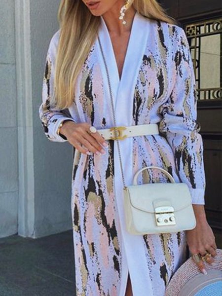 

Vintage Casual Elegant Casual V Neck Loosen Outerwear, As picture, Coats