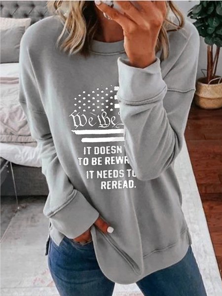 

Casuale Lettera Girocollo Maniche Lunghe Felpa, Grigio, Pants