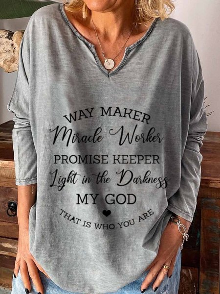

Casual Long Sleeve U Neck Plus Size Printed Tops T-shirts, Gray, T-Shirts