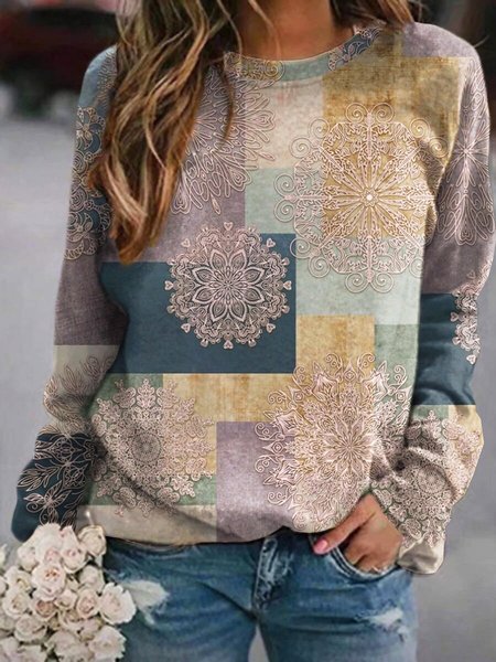 

Casual Vintage Floral Printed Loosen Sweatshirt, Multicolor, Hoodies & Sweatshirts