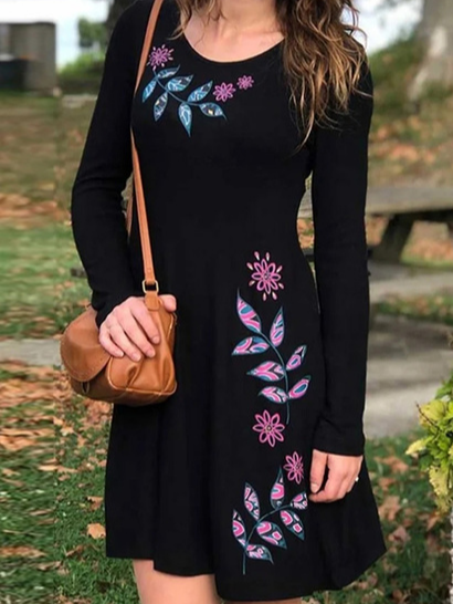 

Casual Round Neck Regular Fit Dresses, Black, Mini Dresses