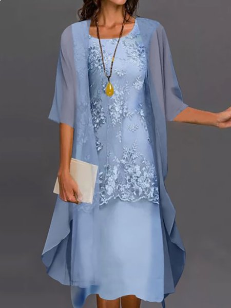 

Lady Loosen Lace Solid Dress Two Piece Sets, Lightblue, Maxi Dresses