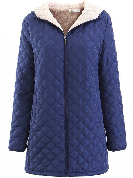 

Casual Vintage Sporty Basics Hooded Loosen Simple Outerwear, Navy blue, Outerwear