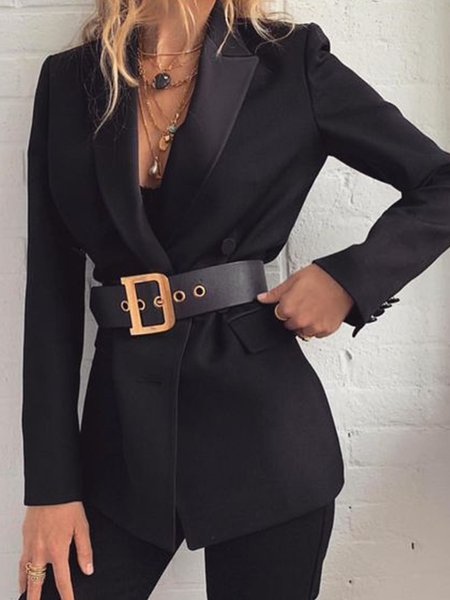 

Vintage Elegant Plain Closure Collar Elegant Outerwear, Black, Blazers