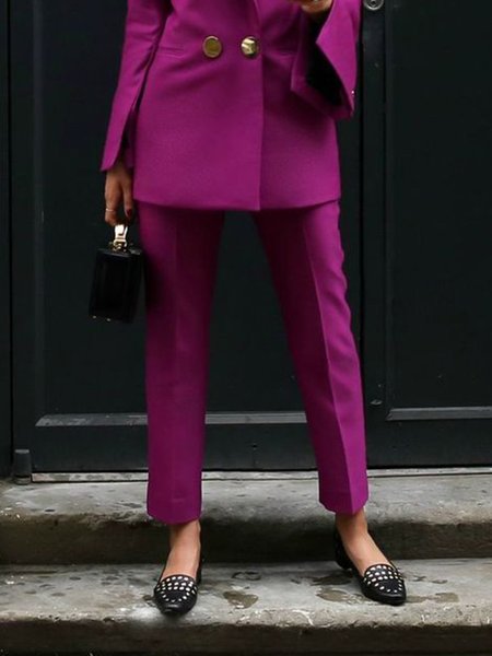 

Plain Daily Work Regular Fit Pants, Rose red, Straight Leg Pants