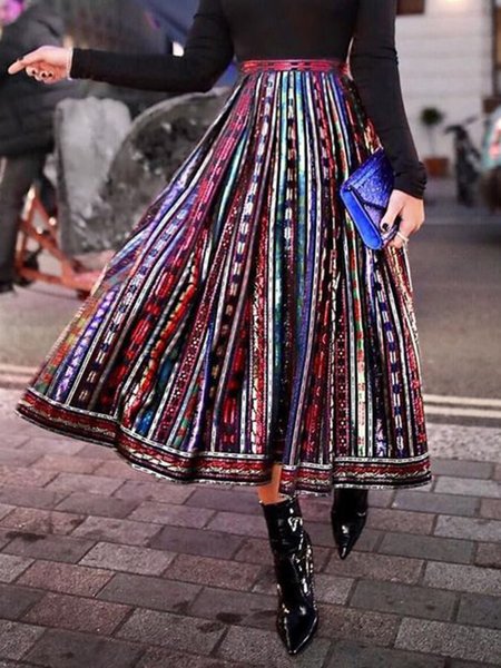 

Vacation Printed A Line Skirt, As picture, Midi Skirts
