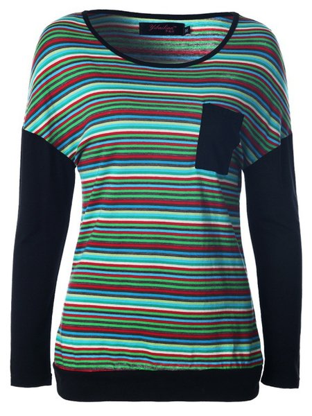 

Loosen Striped Casual Shirts & Tops, Green, T-Shirts