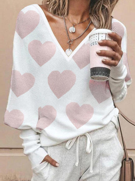 

V Neck Casual Geometric Shirts & Tops, White, Tops