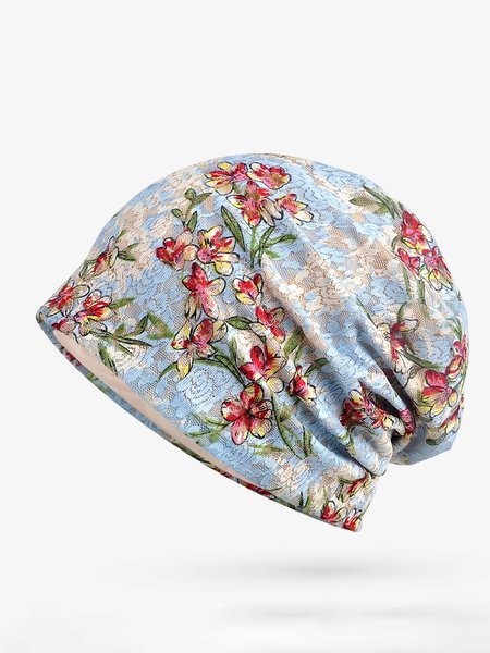 

Vintage Floral Lace Warm Hat, Lightblue, Hats