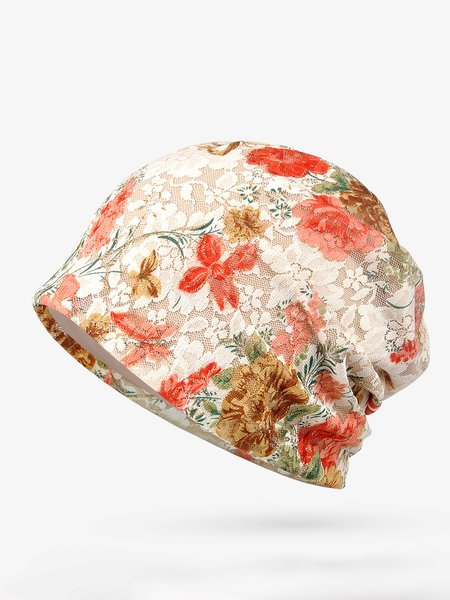

Vintage Floral Lace Warm Hat, Beige, Women Hats