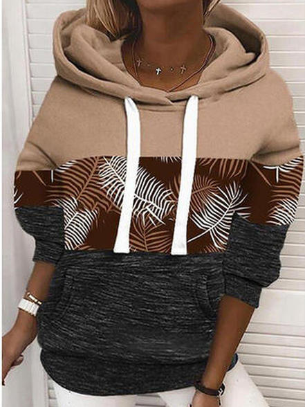 

Leave Cotton Blends Hooded Casual Tops, Multicolor, Long sleeve tops
