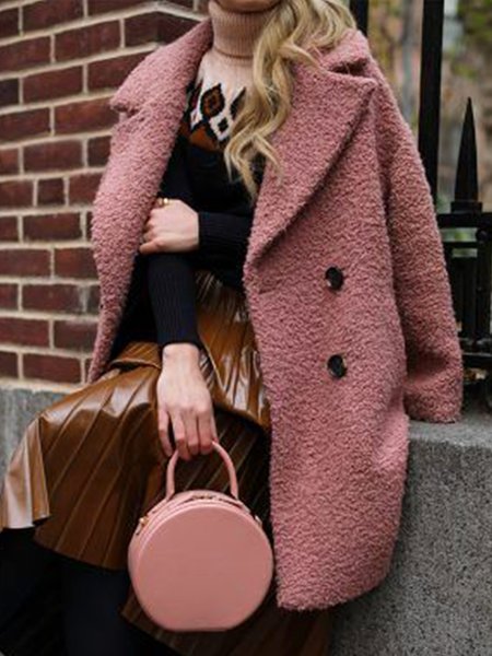 

Long Sleeve Lady Solid Loosen Outerwear, Dusty pink, Coats