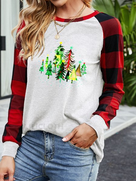 

Christmas Trees Check Sweatshirts, White, Long sleeves