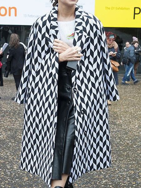 

Geometric Regular Fit Flat Collar Outerwear, Black-white, Blazers