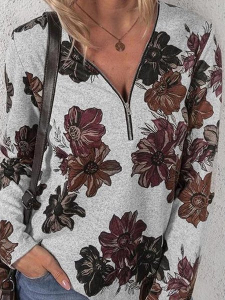 

Cotone Allentare Scollo a V Top, Grigio chiaro, T-Shirts