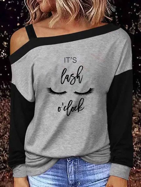 

Off Shoulder Sexy Loosen Shirts & Tops, Gray, T-Shirts