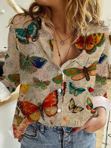 

Vintage Butterfly Women Shirts, As picture, Blouses