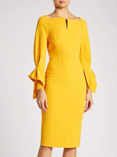 

Vintage Lady Elegant Lady Regular Fit Dress, Yellow, Midi Dresses