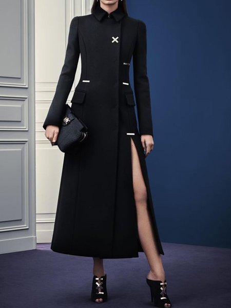 

Long Elegant Regular Fit Outerwear, Black, Coats