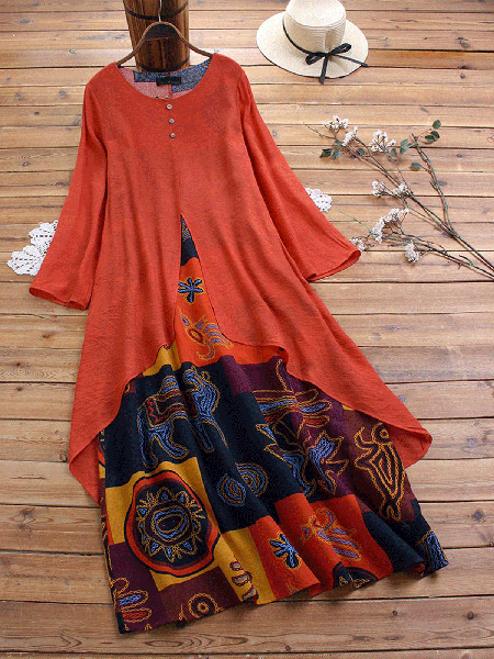 

Cotone miscele etnico Abito, Arancia, Maxi Dresses