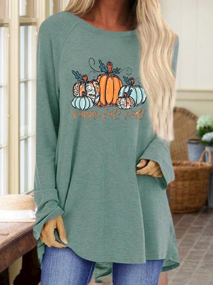 Halloween pumpkin printed Long Sleeve Shirts & Tops, Green, Long sleeve tops