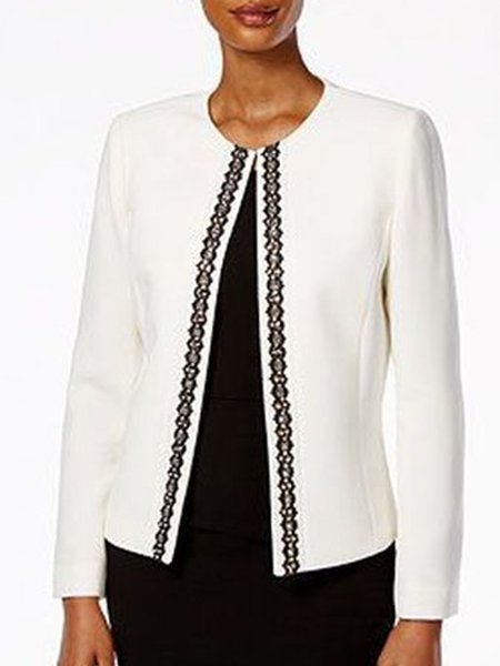 

Vintage Sweet Basics Elegant Simple Crew Neck Regular Fit Outerwear, White, Blazers