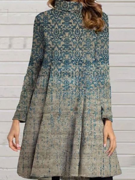 

High Neck Casual Geometric Dresses, Blue, Mini Dresses
