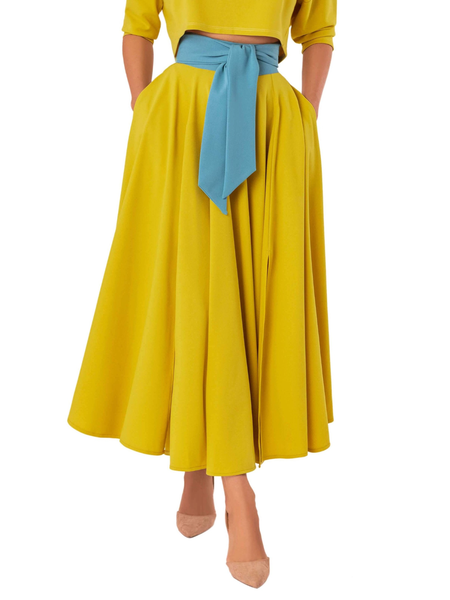 

Fall Elegant Work Formal Elegant Simple Non-Stretch Drawstring waist Skirts, Yellow, Maxi Skirts