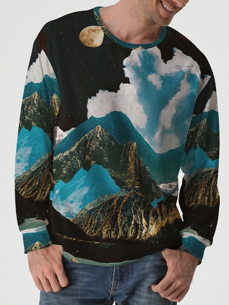 

landscape painting Casual Long Sleeve Sweatshirt, Purplish blue, Hoodies&Sweatshirts
