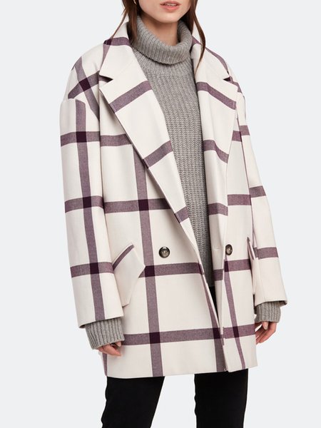 

Long sleeve Lapel Regular fit Grid Outerwear, Purple, Coats