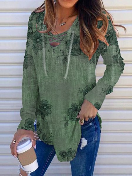 

Casual V Neck Shirts & Tops, Green, T-Shirts