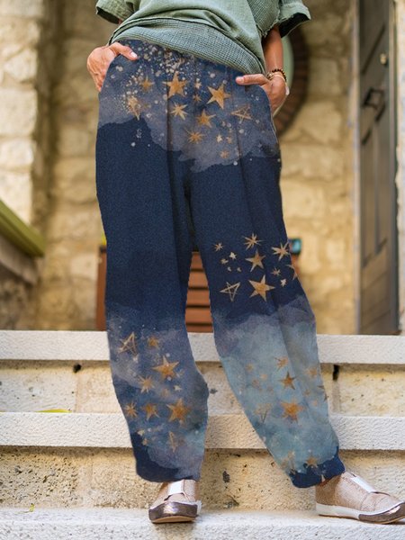 

Casual Abstract Pants, Blue, Pants