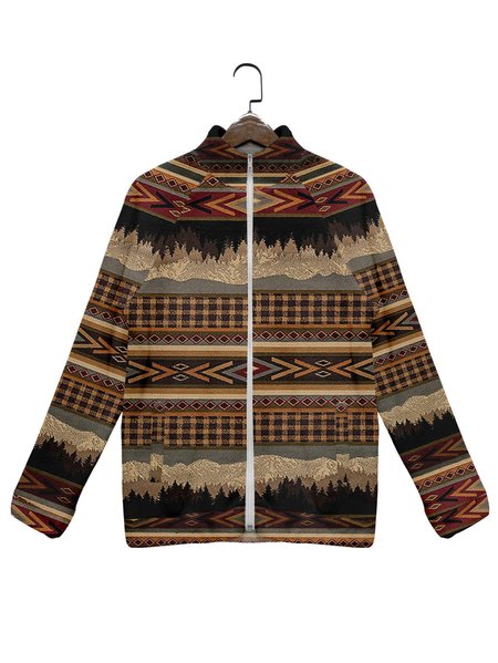 

Stand Collar Vacation Native Pattern Jackets, Brown, Jackets & Coats