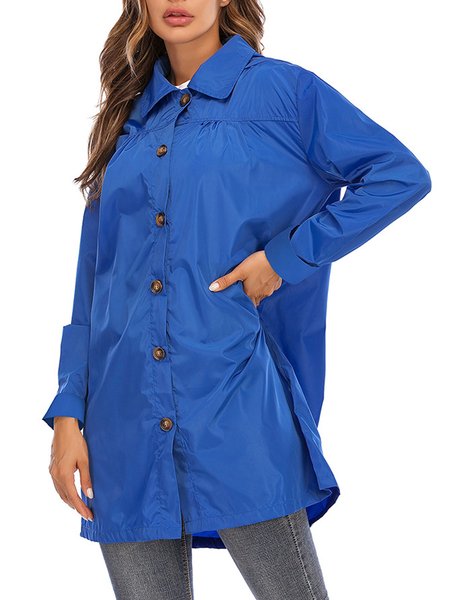 

Plain Casual Hooded Outerwear, Royal blue, Outerwear