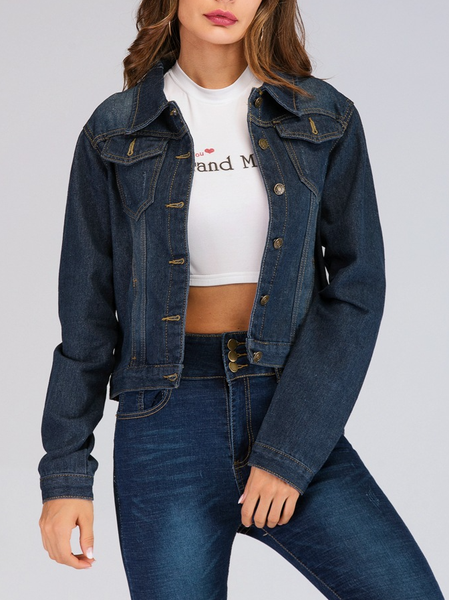 

Casual Basics Plain Cotton Blends Basics Jacket, Blue, Coats & Jackets