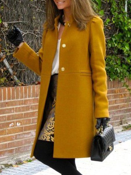 

Daily Solid Stand Collar Elegant Jacket, Yellow, Coats