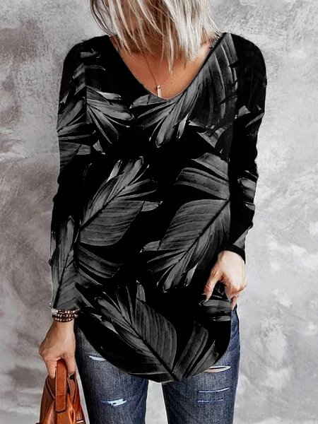 

Casual Leaves Shirts & Tops, Black, Tops