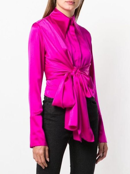 

Sweet Shirt Collar Shirt Sleeve Regular Fit Shirt, Rose red, Blouses and Shirts