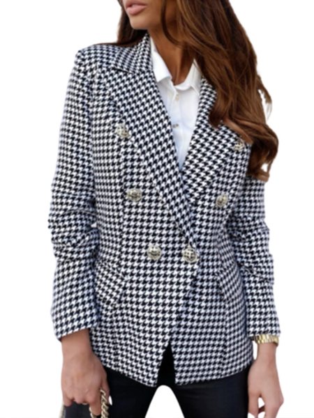 

Formal Lapel Houndstooth Outerwear Suit, As picture, Blazers