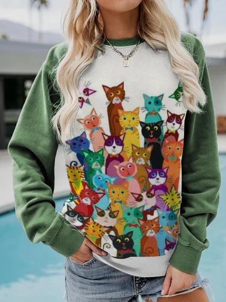 

Cat Animal Regular Fit Casual Cotton Blends Sweatshirt, White, Sweatshirts & Hoodies