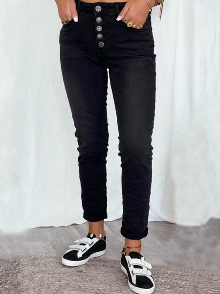 

Loosen Solid Pants, Black, Pants