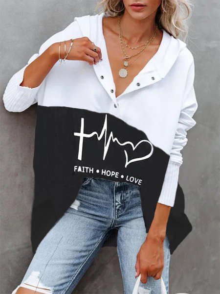 

Vintage Letters Printed V Neck Long Sleeves Color-block Plus Size Casual Sweatshirt, Black-white, Hoodies & Sweatshirts